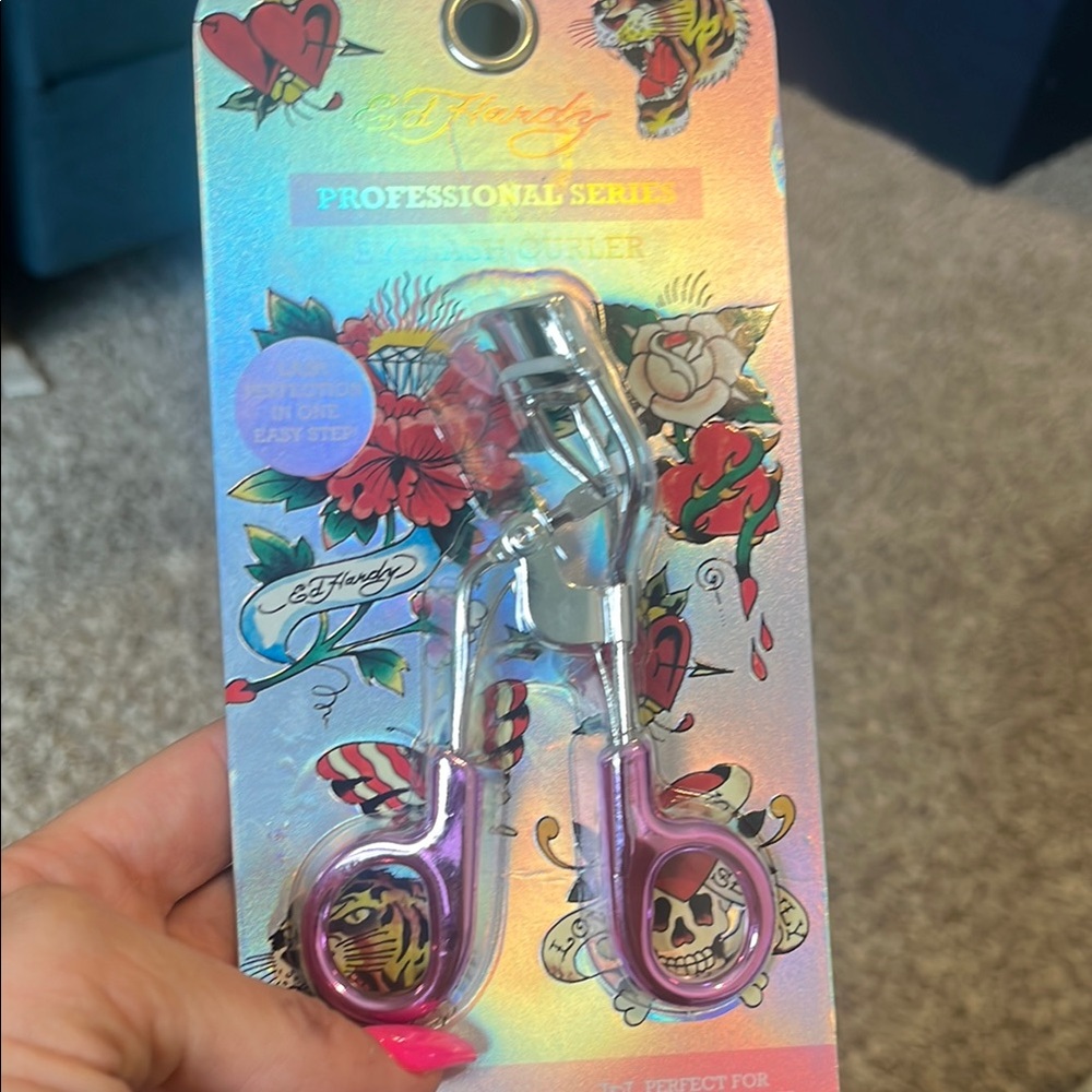 Ed Hardy Professional Series Lash Curler with Purple and Red Tattoo Art